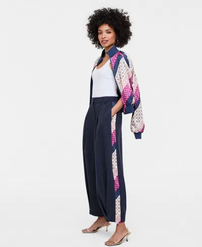 On 34th Women's High Rise Mixed-media Pinstripe Trouser Pants, Macy's Exclusive- Molly Rogers Capsule Collec In Blue