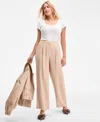 On 34th Womens Solid Cropped Trench Jacket Ribbed Scoop Neck Tee High Rise Pleated Straight Leg Pants Exclus In Neutral