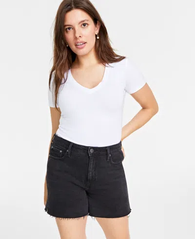 On 34th Women's High Rise Raw-hem Jean Shorts, Created For Macy's In Black