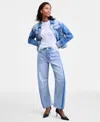 On 34th Women's High-rise Two-tone Barrel-leg Jeans, Macy's Exclusive In Blue