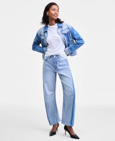 On 34th Women's High-rise Two-tone Barrel-leg Jeans, Macy's Exclusive In Blue