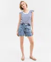 On 34th Women's Striped Flutter-sleeve Voop-neck T-shirt, Exclusively At Macy's In Tinted Light Medium