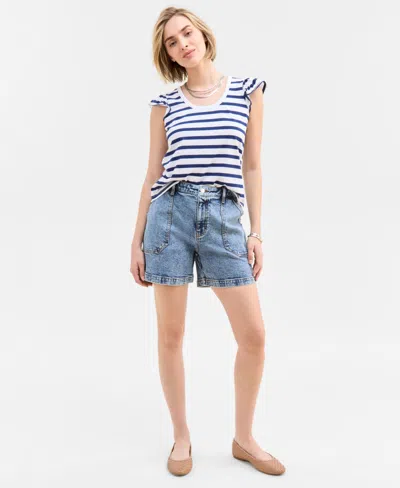 ON 34TH WOMEN'S HIGH RISE UTILITY MIDI DENIM SHORTS, EXCLUSIVELY AT MACY'S