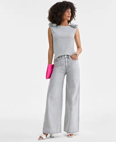 On 34th Women's High-rise Wide-leg Jeans, Exclusively At Macy's In Light Grey
