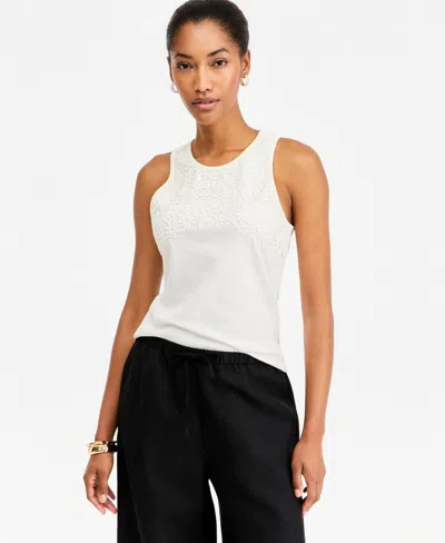 On 34th Women's High-neck Sleeveless Lace-trim Tank Top, Macy's Exclusive In Multi