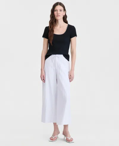 On 34th Women's High-rise Cropped Linen-blend Wide-leg Pants, Macy's Exclusive In White