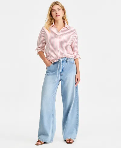 On 34th Women's High-rise Wide-leg Soft Denim Jeans, Regular & Short, Macy's Exclusive In Neutral