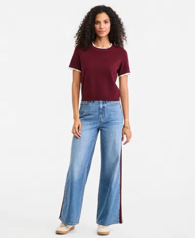 On 34th Women's High-waisted Wide-leg Suede Side-stripe Jeans, Regular & Short, Macy's Exclusive In Blue