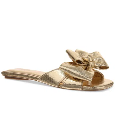 On 34th Women's Jazminn Bow Slip-on Slide Flat Sandals, Created For Macy's In Gold Snake