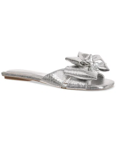 On 34th Women's Jazminn Bow Slip-on Slide Flat Sandals, Created For Macy's In Silver Snake