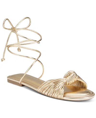 On 34th Women's Jenniee Knot Flat Sandals, Created For Macy's In Gold Smooth