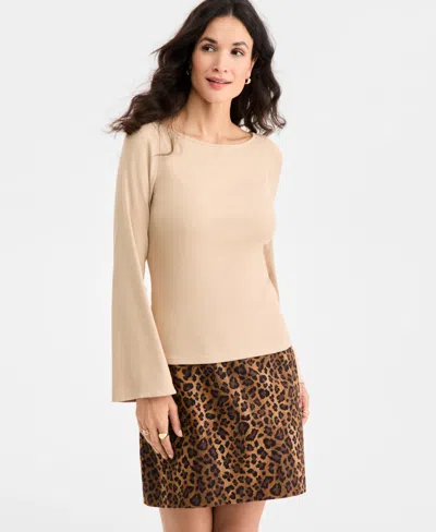 On 34th Women's Knit Boat-neck Bell-sleeve Top, Macy's Exclusive In Neutral