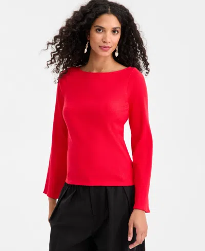 On 34th Women's Knit Boat-neck Bell-sleeve Top, Macy's Exclusive In Red