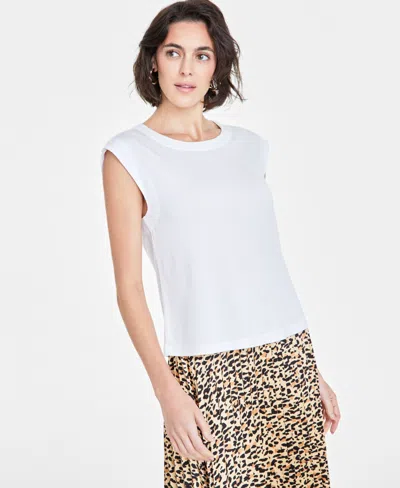On 34th Women's Knit Crewneck Extended-sleeve Top, Created For Macy's In Bright White