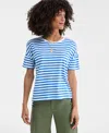 On 34th Women's Knit Easy Short-sleeve Striped T-shirt, Exclusively At Macy's In Beach Blue