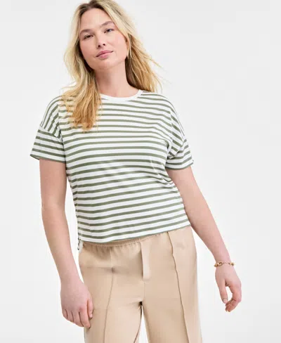 ON 34TH WOMEN'S KNIT EASY SHORT-SLEEVE STRIPED T-SHIRT, EXCLUSIVELY AT MACY'S