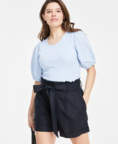 On 34th Women's Knit Elbow-sleeve Top, Created For Macy's In Frozen Blue