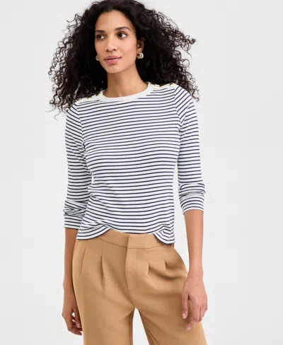 On 34th Women's Knit Long-sleeve Button-shoulder Top, Macy's Exclusive In White