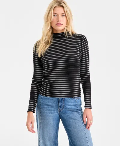 On 34th Women's Knit Long-sleeve Mock-neck Lurex Striped Top, Macy's Exclusive In Multi