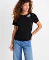 On 34th Women's Knit Rhinestone Bow T-shirt, Macy's Exclusive In Black