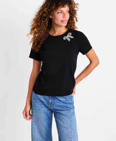 On 34th Women's Knit Rhinestone Bow T-shirt, Macy's Exclusive In Black