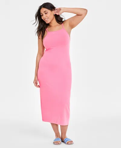On 34th Women's Knit Ribbed Midi Dress, Created For Macy's In Pink Jewel