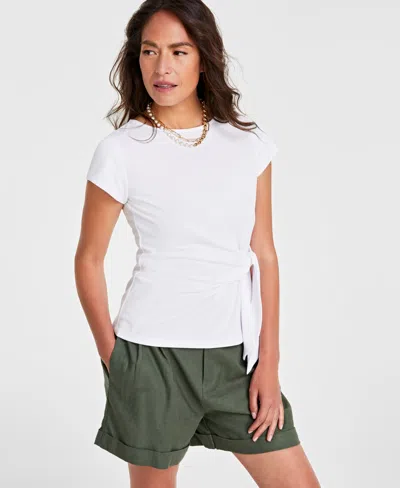 On 34th Women's Knit Side-tie T-shirt, Created For Macy's In Bright White