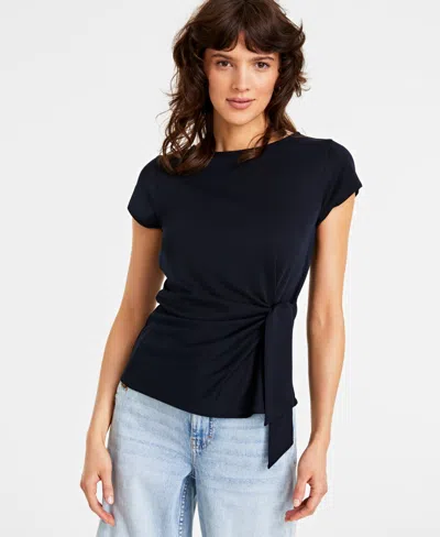 On 34th Women's Knit Side-tie T-shirt, Created For Macy's In Deep Black