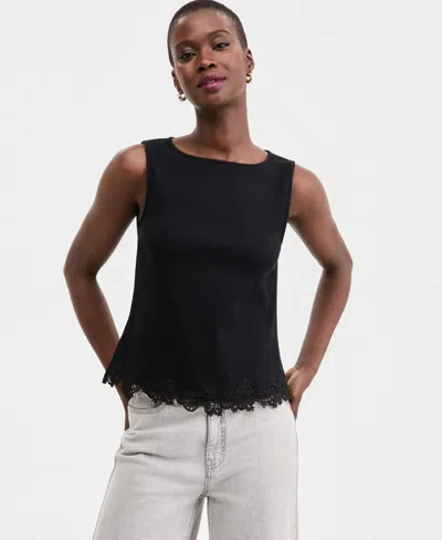 On 34th Women's Knit Sleeveless Boat-neck Lace Top, Macy's Exclusive In Black