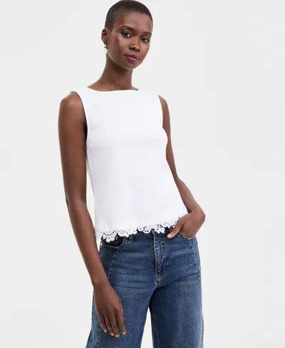On 34th Women's Knit Sleeveless Boat-neck Lace Top, Macy's Exclusive In White