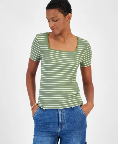 On 34th 's Women's Knit Square-neck Top, Created For Macy's In Olivine Cmb