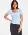 On 34th 's Women's Knit Square-neck Top, Created For Macy's In Blue