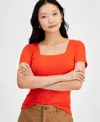 On 34th 's Women's Knit Square-neck Top, Created For Macy's In Red