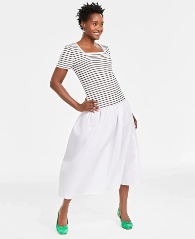 On 34th 's Women's Knit Square-neck Top, Created For Macy's In Washed White Combo