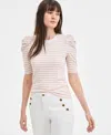 On 34th Women's Knit Stripe Volume-sleeve Top, Exclusively At Macy's In Chai Combo
