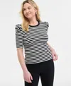On 34th Women's Knit Stripe Volume-sleeve Top, Exclusively At Macy's In Deep Black Combo