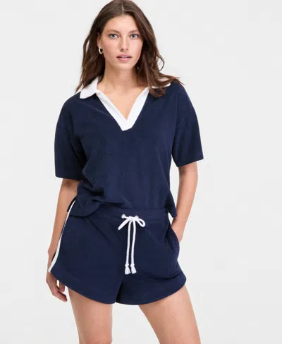 On 34th Women's Knit Terry Polo Top, Macy's Exclusive In Blue