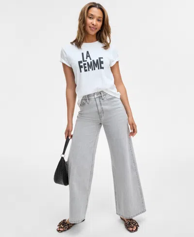 On 34th Women's La Femme Crewneck T-shirt, Exclusively At Macy's In Washed White