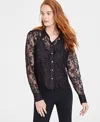 On 34th Women's Lace Button-front Long-sleeve Shirt, Created For Macy's In Deep Black