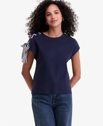 On 34th Women's Lace-up Shoulder Muscle T-shirt, Macy's Exclusive In Blue