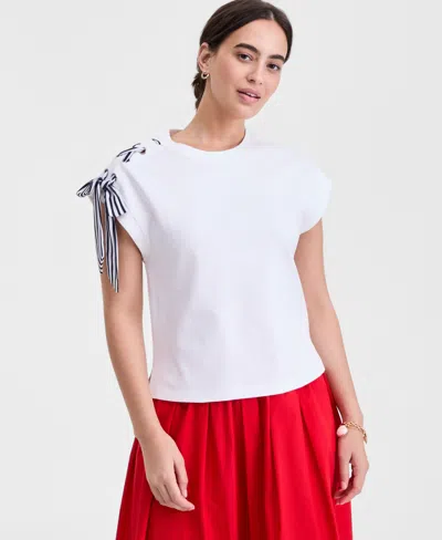 On 34th Women's Lace-up Shoulder Muscle T-shirt, Macy's Exclusive In White