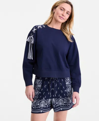 On 34th Women's Lace-up Shoulder Sweatshirt, Macy's Exclusive In Blue