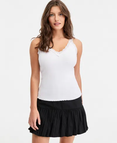 On 34th Women's Lace-trim Ribbed Tank Top, Macy's Exclusive In Bright White