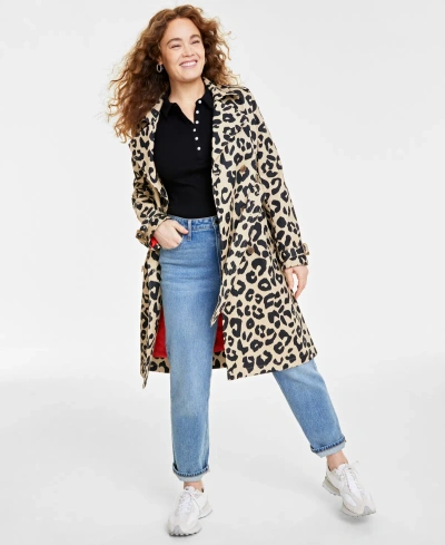 On 34th Women's Leopard-print Classic Trench Coat, Created For Macy's In Safari Cmb