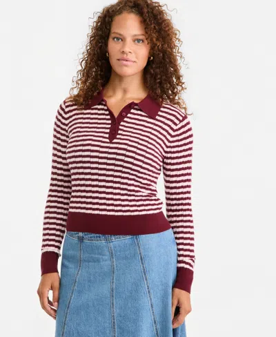 On 34th Women's Lightweight Long Sleeve Ribbed Polo Sweater, Macy's Exclusive In Dark Rust