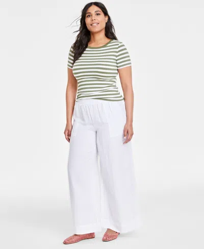 On 34th Women's Linen-blend High-rise Wide-leg Pants, Created For Macy's In Bright White