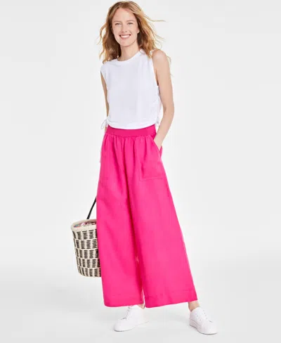 On 34th Women's Linen-blend High-rise Wide-leg Pants, Created For Macy's In Fuchsia Purple