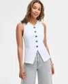 On 34th Womens Linen Blend Longline Vest Pull On Shorts Exclusively At Macys In Bright White