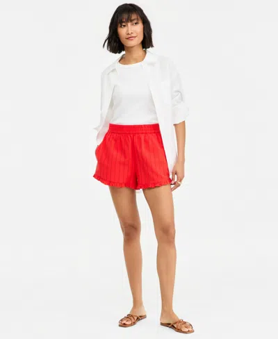 On 34th Women's Linen Blend Ruffled-hem Pull-on Shorts, Macy's Exclusive In Red