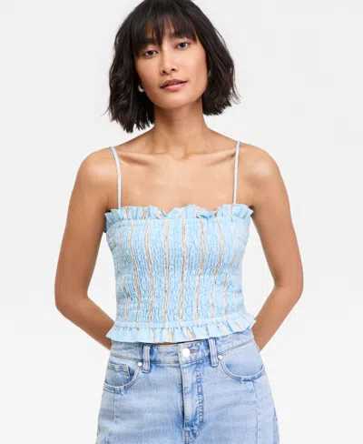 On 34th Women's Linen Blend Smocked Cropped Tube Top, Macy's Exclusive In Blue